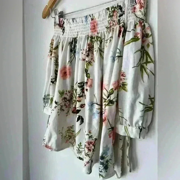 Suzy Shier Womens White Floral Print Off Shoulder Fairy Euro Summer Boho Top XS - Picture 2 of 7